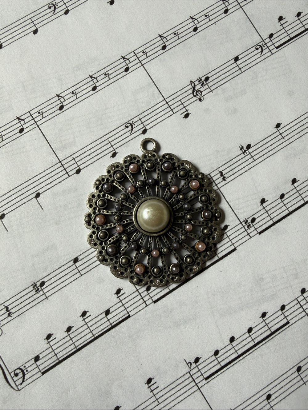 4 for $20 Vintage-Style Bronze Filigree Pendant with Ivory Pearl Accent